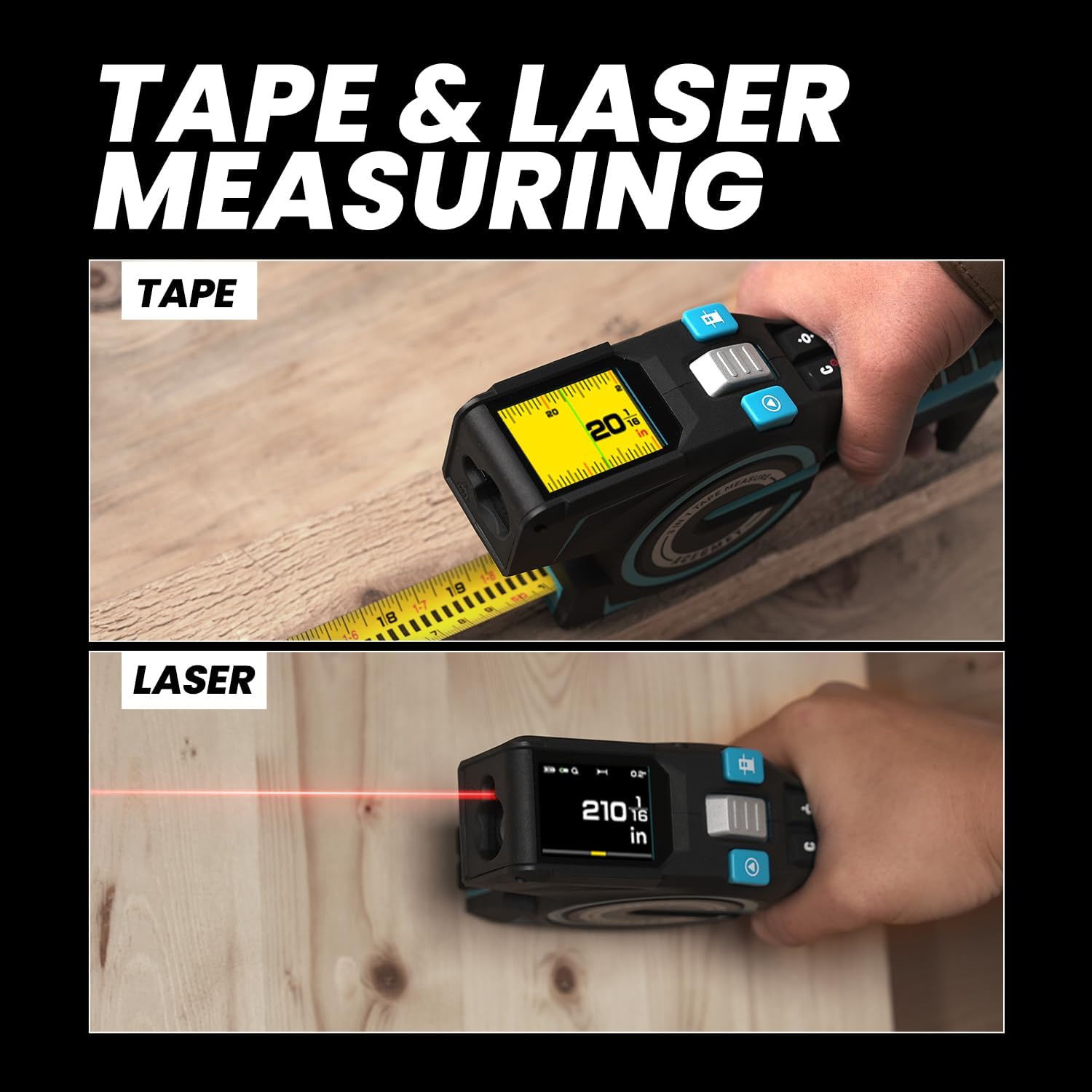 ACEGMET 3-in-1 Digital Tape Measure 330Ft Laser Measurement Tool & Auto Lock Tape