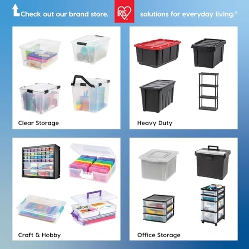 IRIS USA 54 Qt Stackable Plastic Storage Bins with Lids  6 Pack – BPA-Free  Made in USA – See-Through Organizing Solution  Latches  Durable Nestable Containers  Secure Pull Handle – Clear