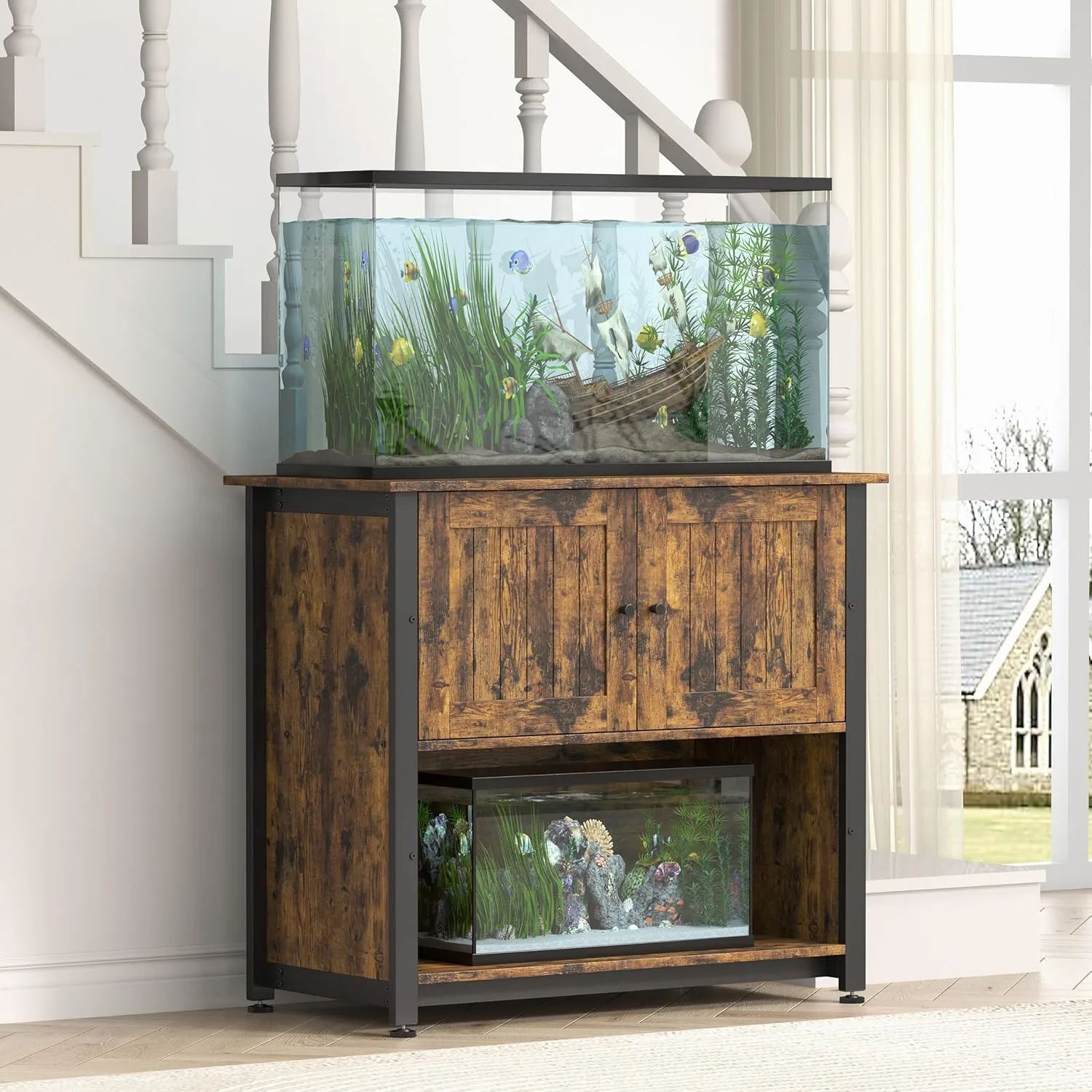 Tatub 40-50 Gallon Fish Tank Stand with Cabinet - Metal Aquarium Stand for Accessories Storage