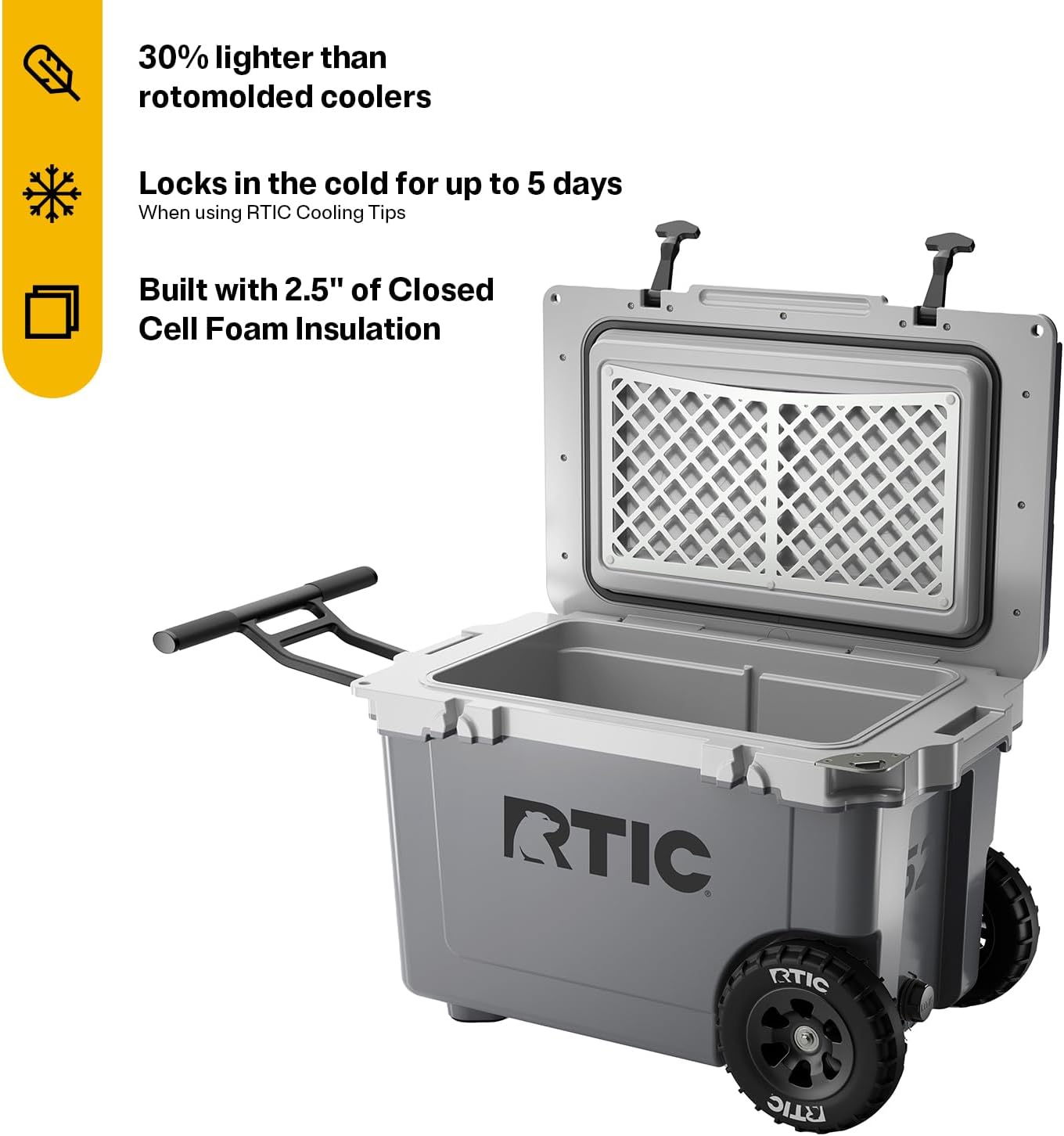 RTIC 52 Quart Ultralight Hard Cooler with Wheels Insulated Portable Freezer