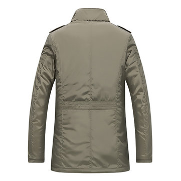 Men’s Casual Business Windproof Thicken Multi Safe Zipper Pockets Plaid Warm Trench Coat