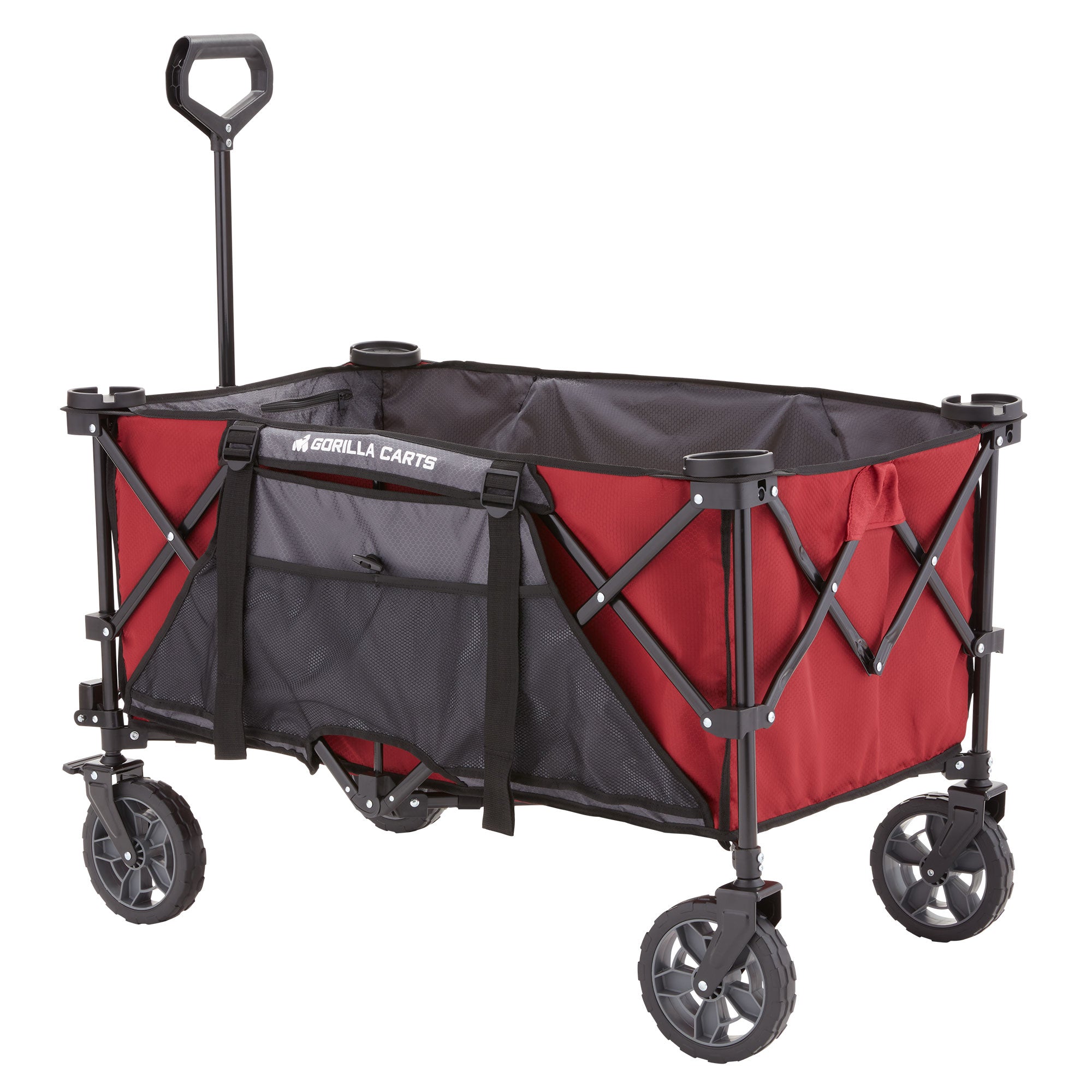 Gorilla Carts 7 Cubic Feet Foldable Utility Beach Wagon w/ Oversized Bed, Red💝 Last Day For Clearance