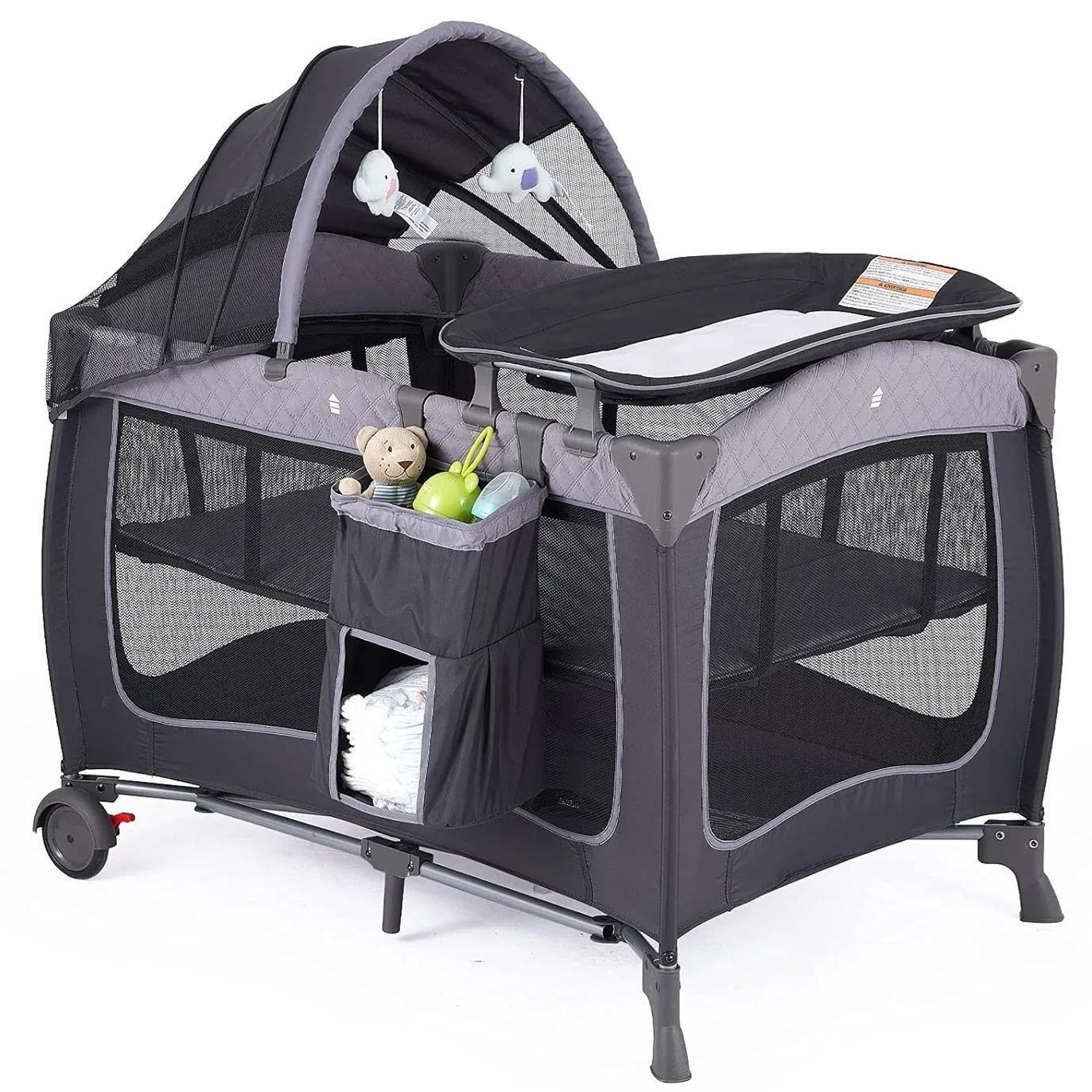Pamo Babe Portable Baby Nursery Center Play Yard with Wheels