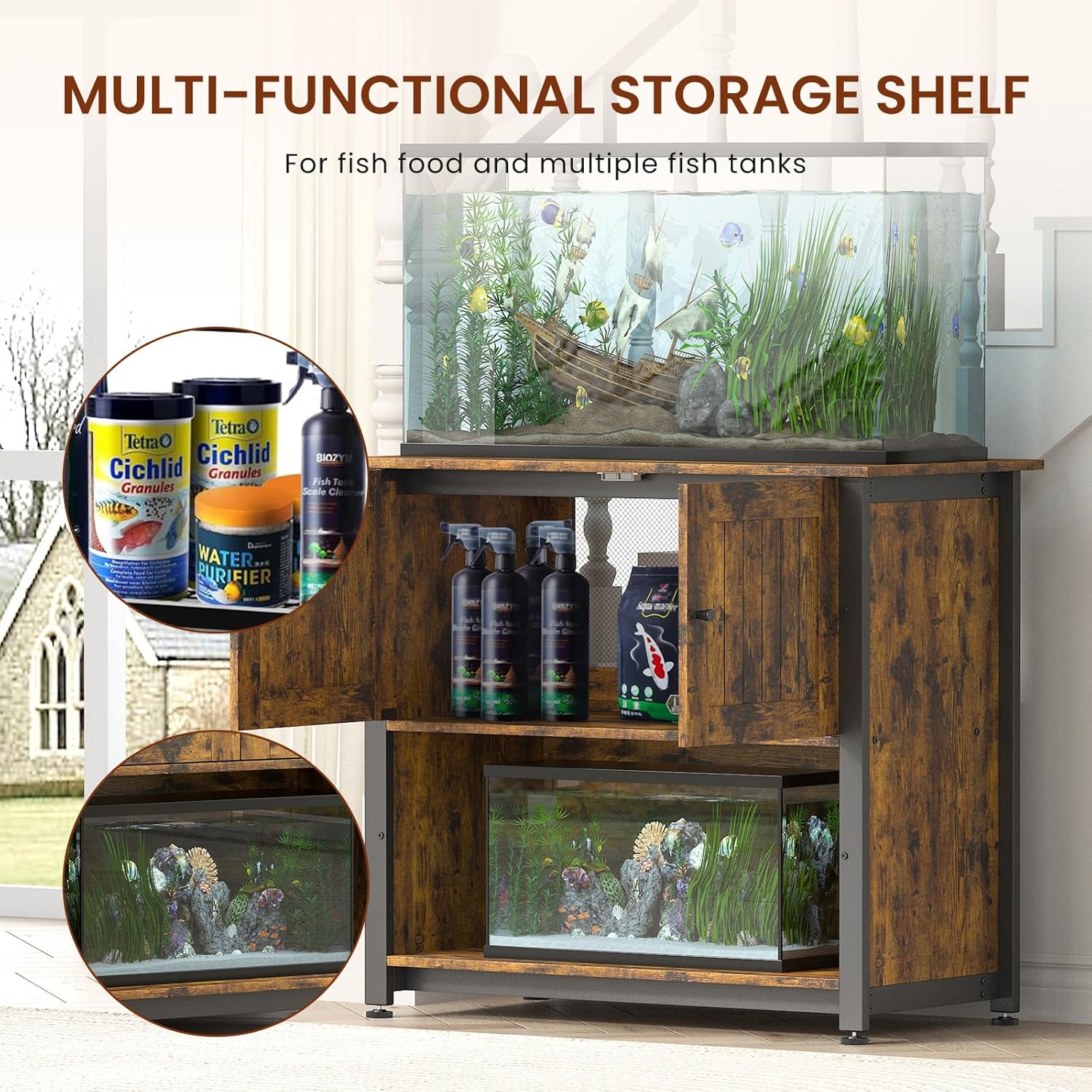 Tatub 40-50 Gallon Fish Tank Stand with Cabinet - Metal Aquarium Stand for Accessories Storage