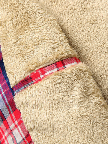 Mens Plaid 100% Cotton Plush Lined Thick Snap Button Shirt Hooded Overcoats