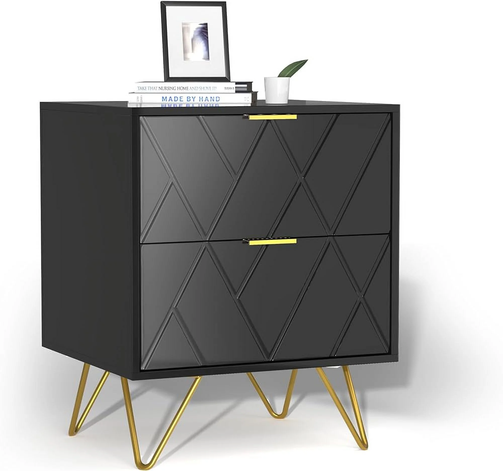 RSJIWOGZ Black Nightstand with 2 Drawers 17.7
