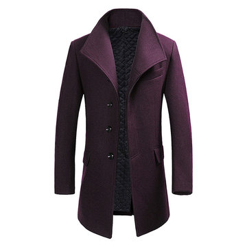 Winter Warm Gentlemanlike Woolen Trench Coat Turndown Collar Slim Fit Coat for Men