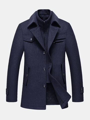 Mens Thicken Tweed Lapel Casual Regular Fit Double Collar Overcoat