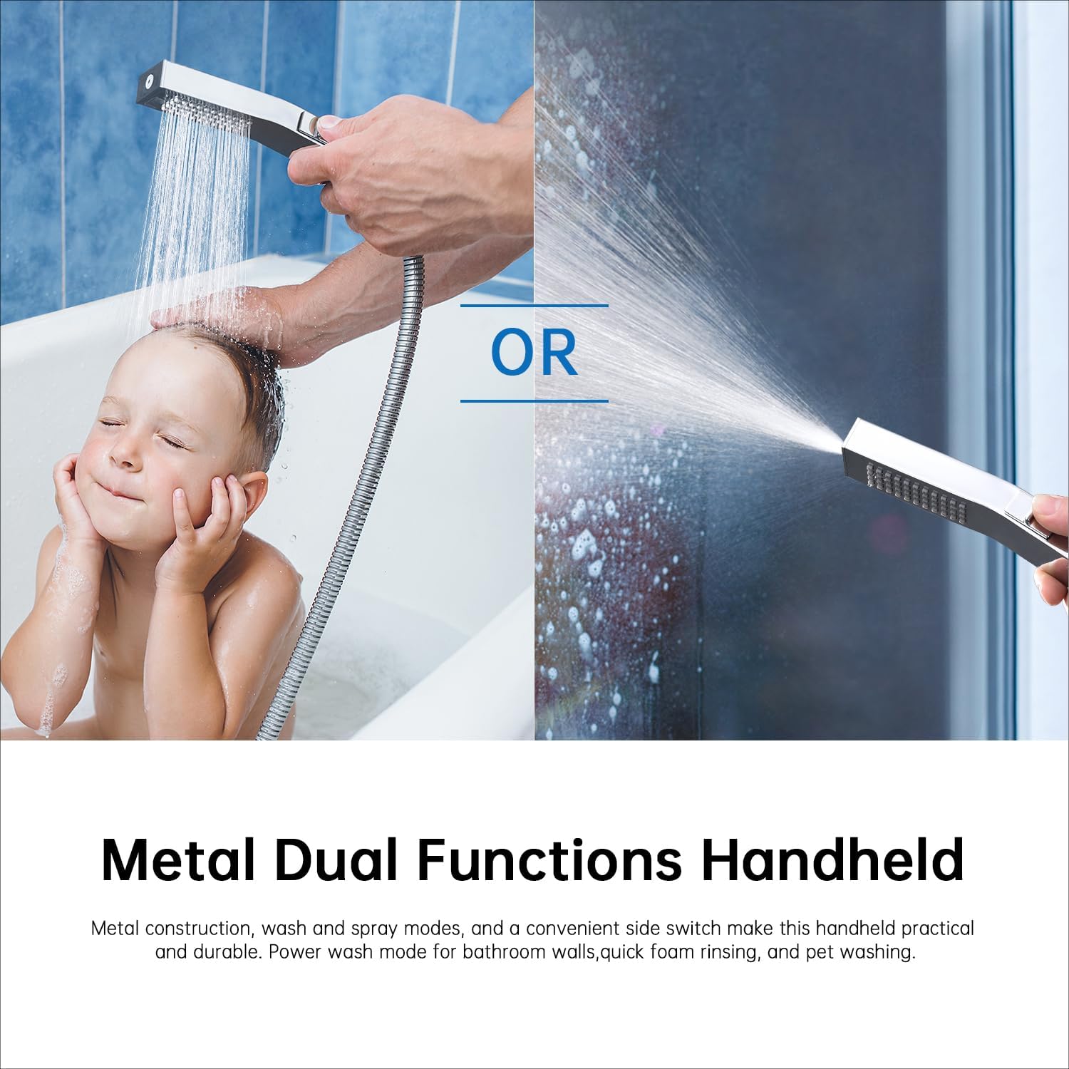 G-Promise All Metal 12'' Rain Shower Head with Handheld Built-in Power Wash Mode 3-way Diverter