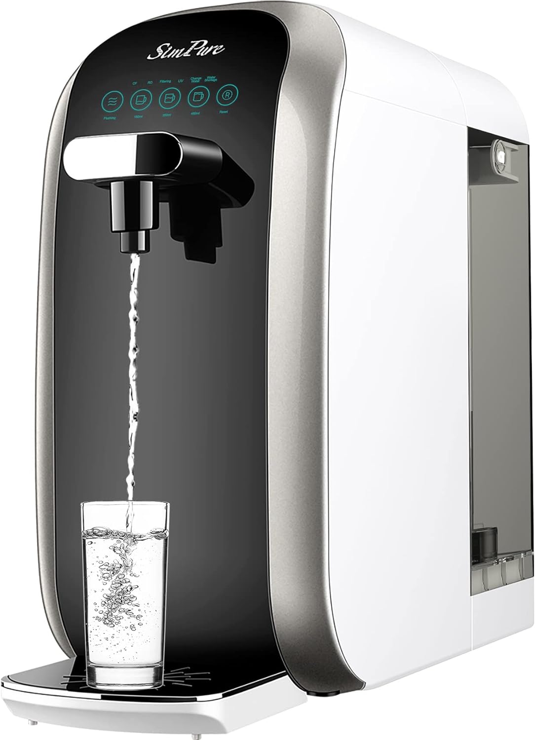 Y7P-BW UV Countertop Reverse Osmosis Water Filter, NSF/ANSI 58 Certified, 4 Stage RO Water Filtration System, Water Purifier for Home, 4: 1 Pure to Drain, BPA Free (No Installation Required)