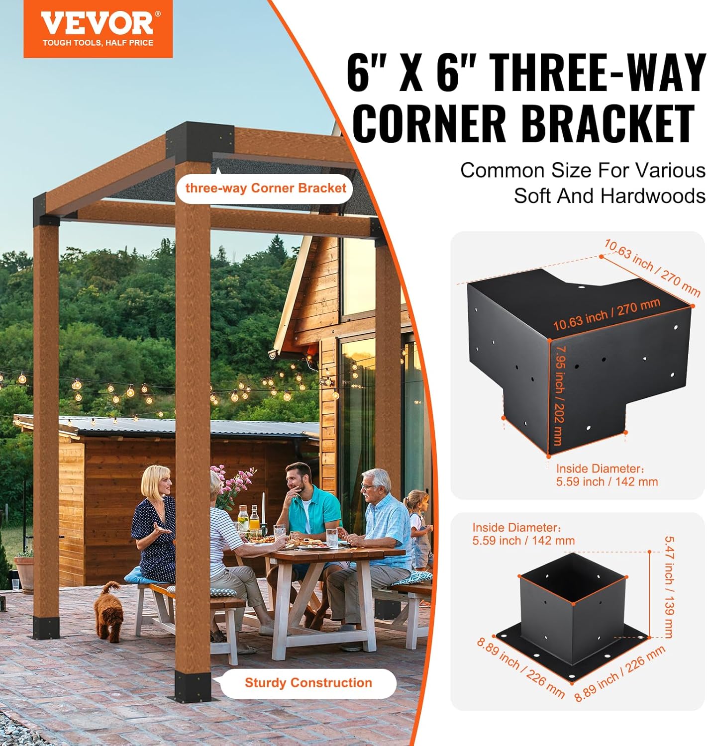 VEVOR Pergola Bracket Kit 6'' x 6'' Heavy Duty Corner Bracket Woodworks DIY Post Base
