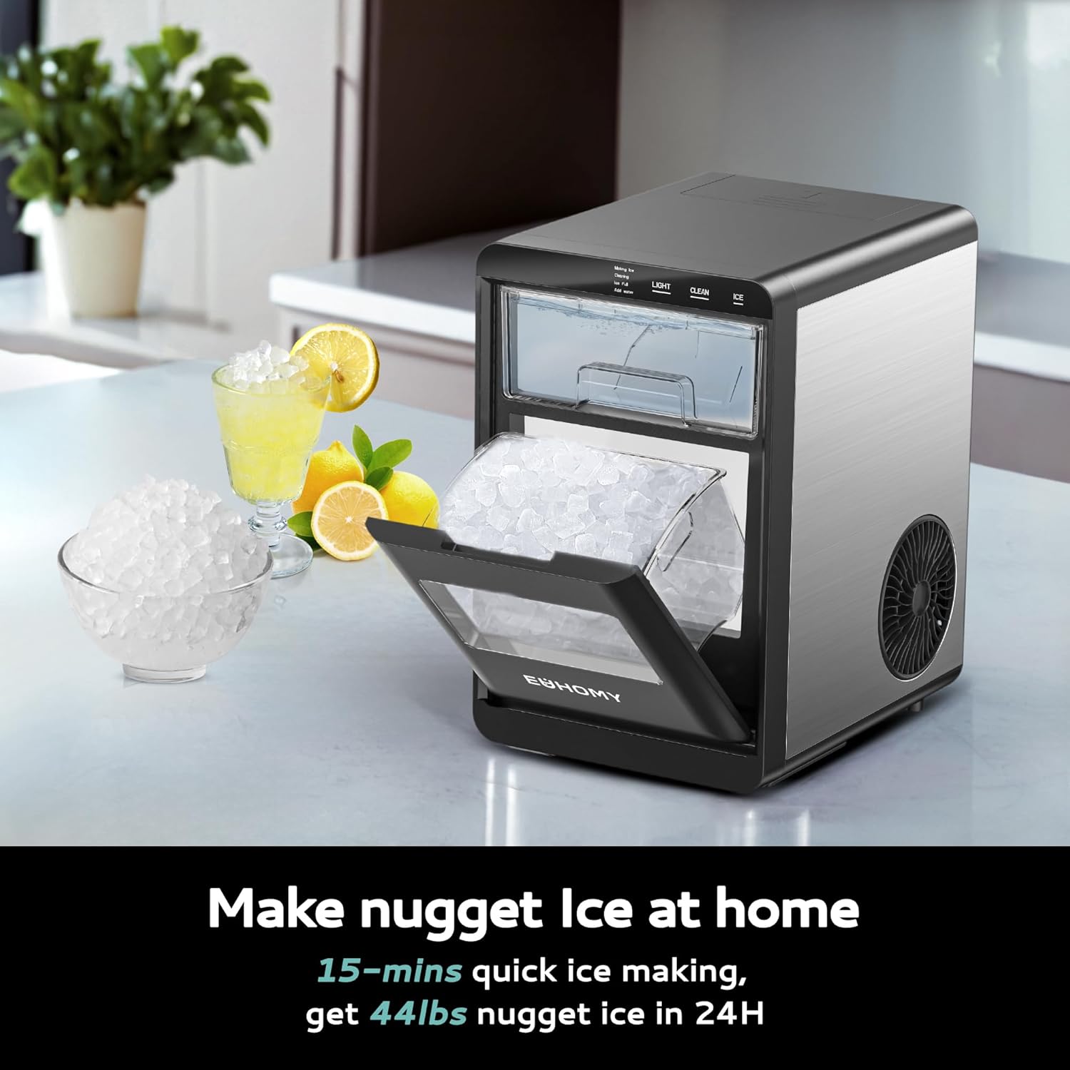 EUHOMY Self-cleaning Cube Ice Machine with Ice Scoop and Ice Basket