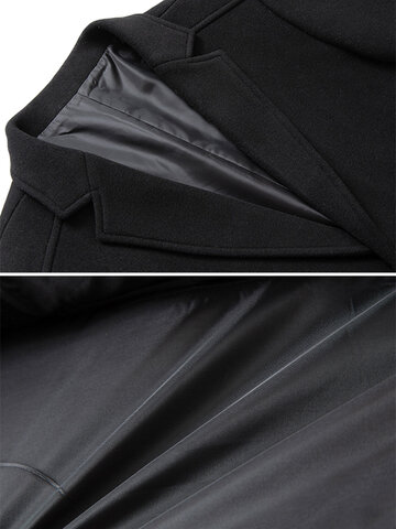 Mens Woolen Solid Business Single-Breasted Windbreaker Mid-Length Overcoat
