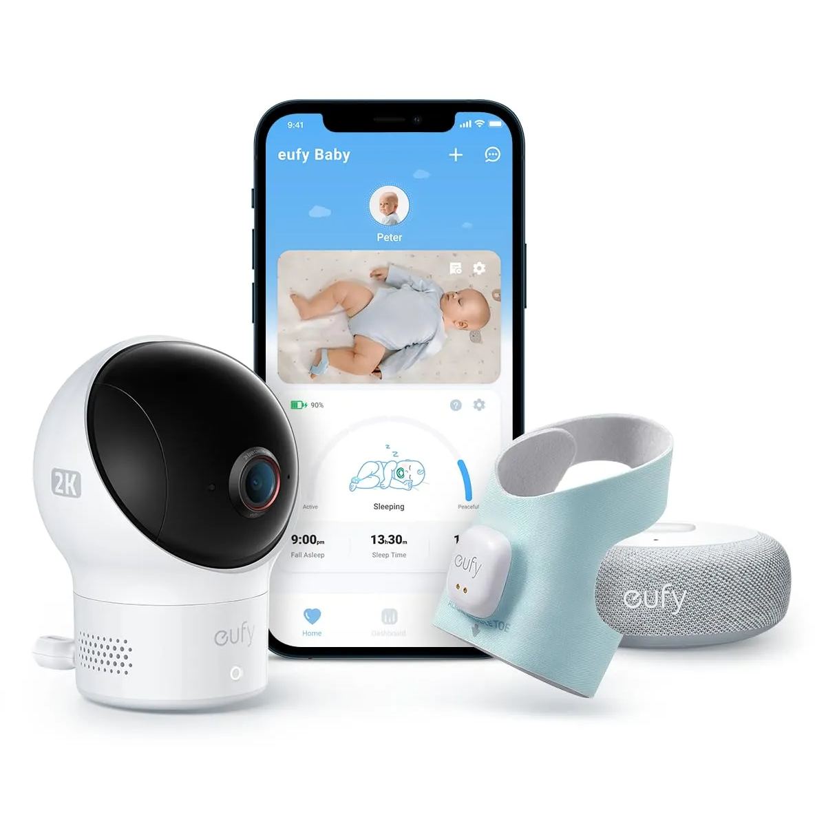 eufy Baby Smart Sock Baby Monitor with 2.4 GHz Wi-Fi 2K Camera AI Cry Detection
