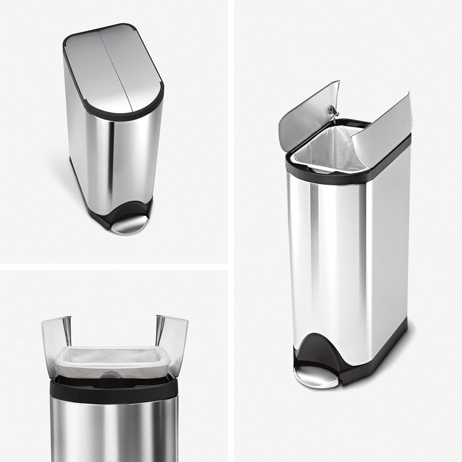 Simplehuman double compartment butterfly lid kitchen recycling walk-in stainless steel trash can