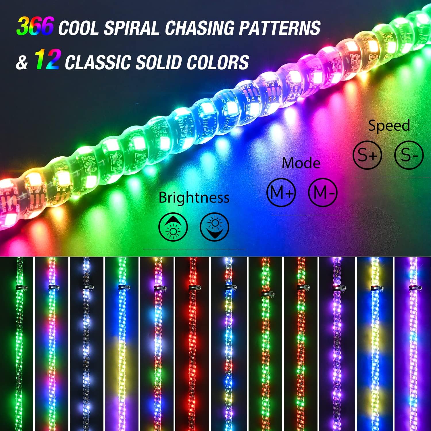 Nilight 2PCS 6FT Spiral RGB Led Whip Light RF Remote Control Lighted Antenna Whips