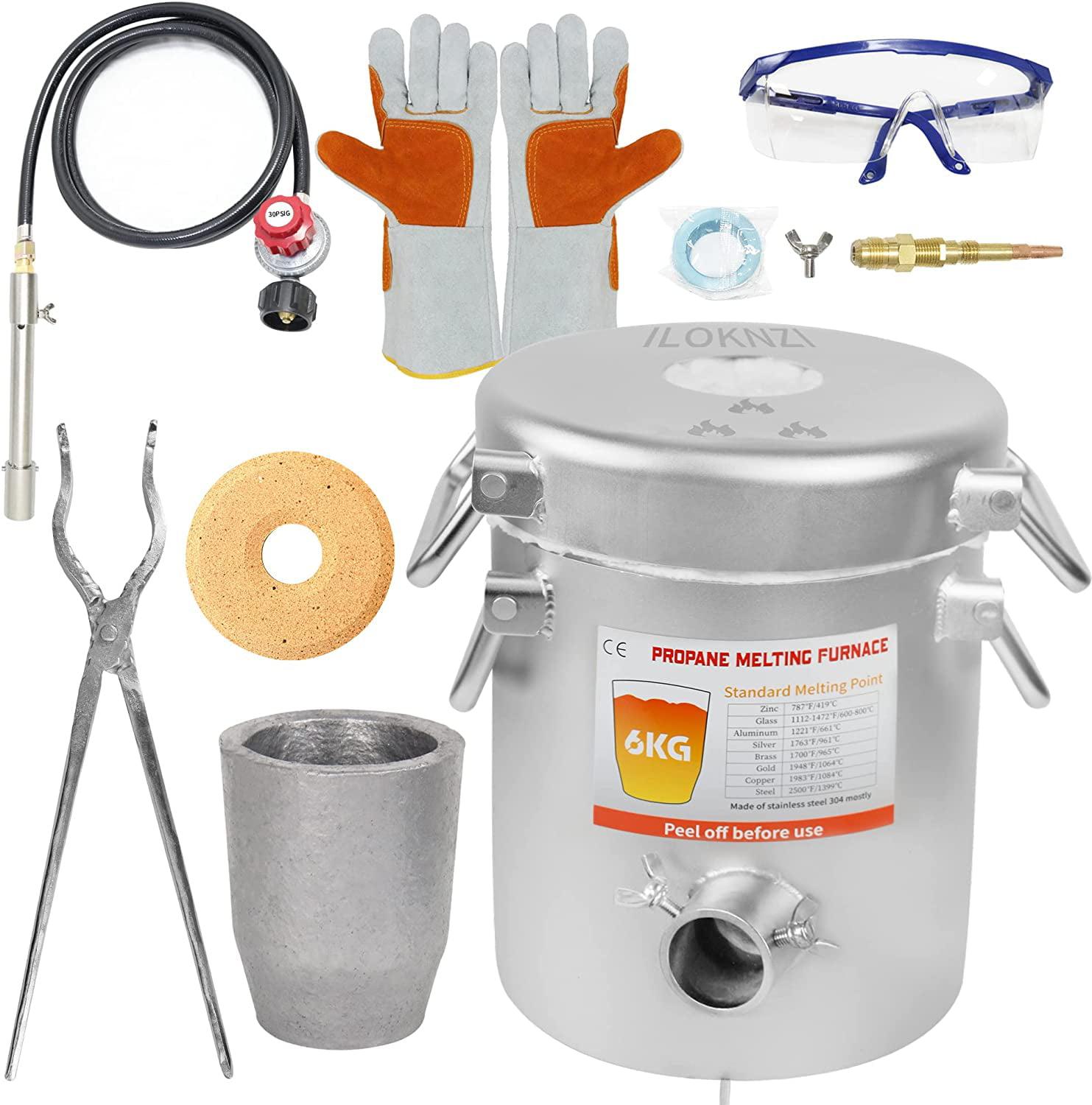 Propane Melting Furnace Kits, 6kg(13LB) Graphite Crucible, Up to 2372°F, Made of Steel Barrel, Smelt Metal,with Goggles and High Temperature Gloves