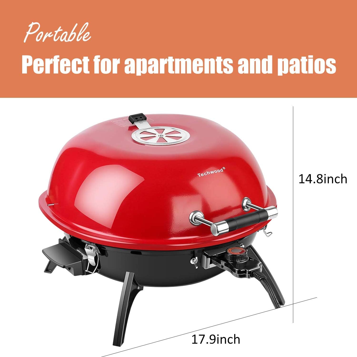 Electric BBQ Grill Techwood 15-Serving Indoor/Outdoor - Portable Removable Stand Grill