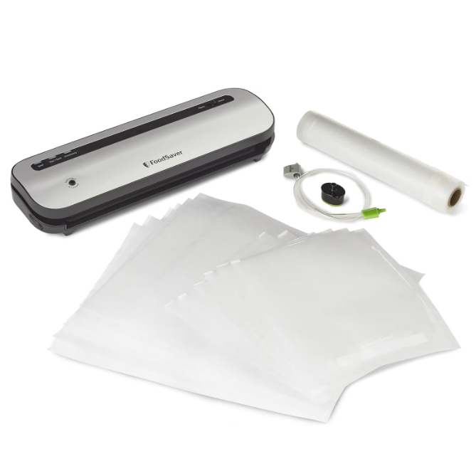 FoodSaver Space-Saving Vacuum Sealer Bundle with Bags and Roll