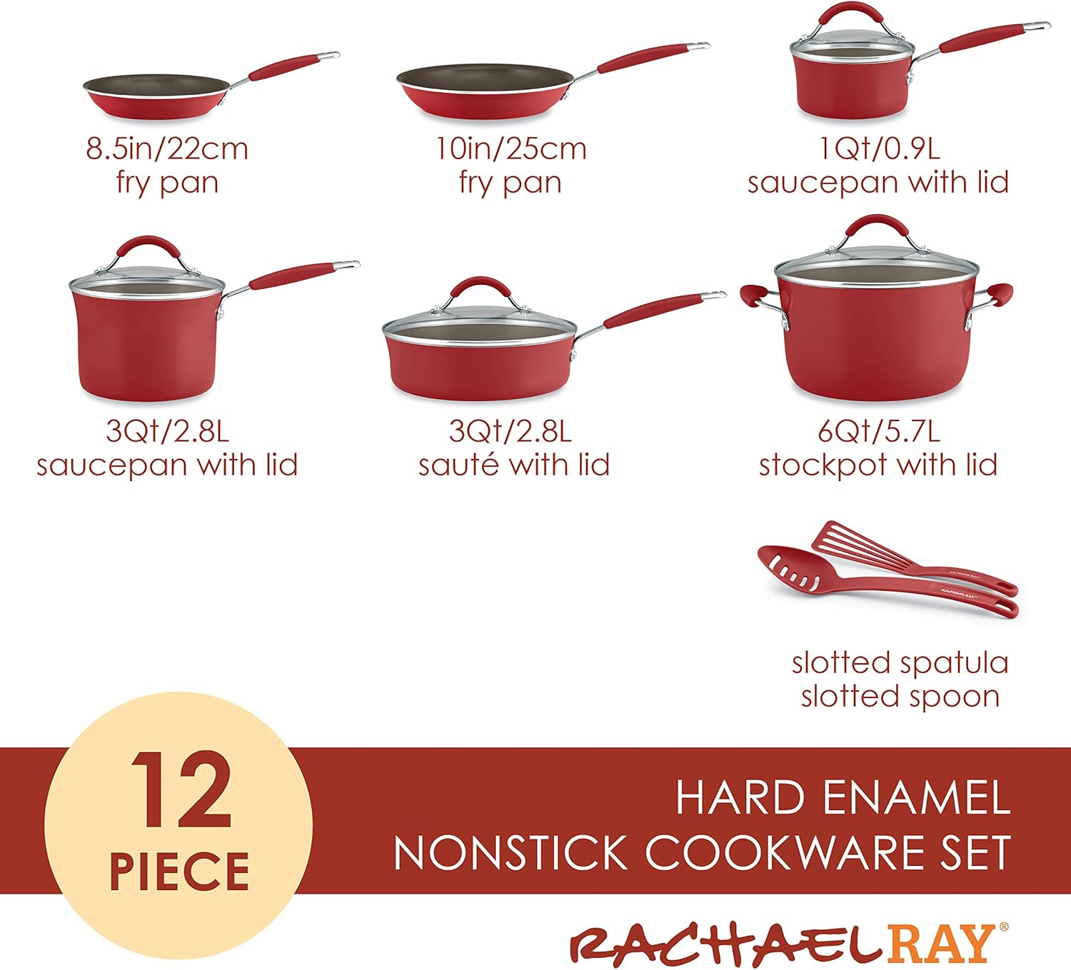 Rachael Ray Cucina Nonstick Cookware Pots and Pans Set 12 Piece