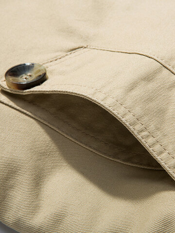 Mens Cotton Thick Plush Lined Button Front Lapel Warm Overcoats With Pocket