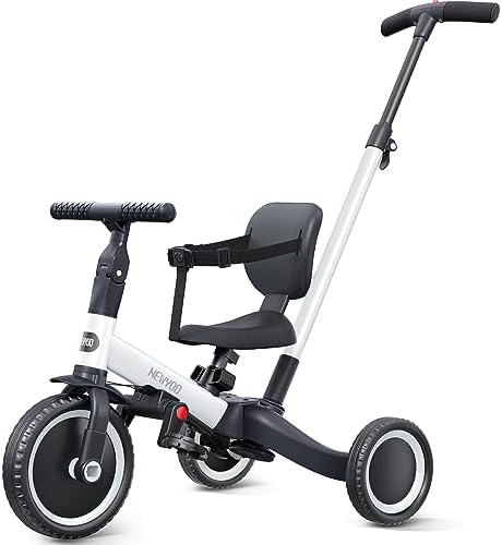 newyoo Toddler Bike  4 in 1 Tricycles for 1 2 3 Year Olds  Balance Bike  Birthday Gift and Toy for Boys and Girls  Kids Tricycle with Parent Steering Push Handle  Removable Pedals  White  TR007