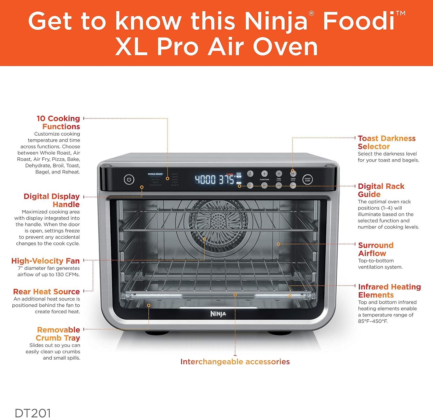 Ninja Digital Countertop Dehydration Heating Stainless Steel Convection Oven