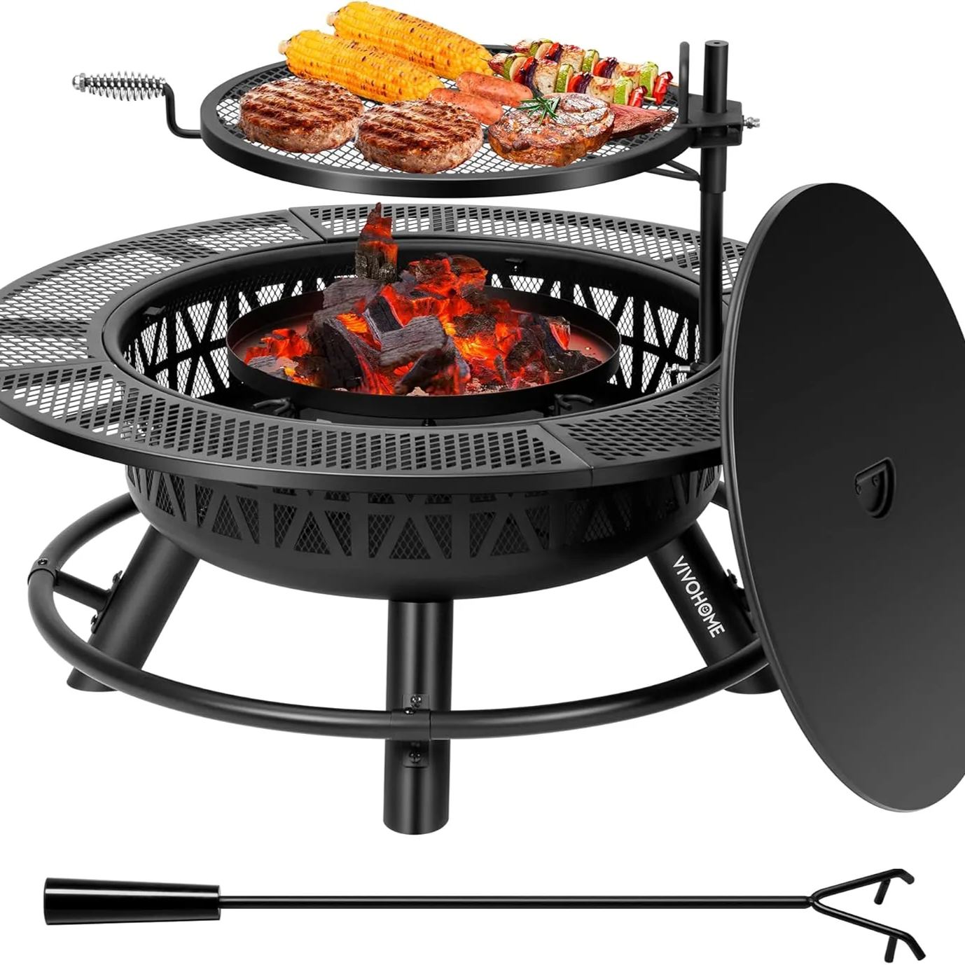 VIVOHOME 35 Inch Metal Table Cooking Grill Wood-Burning Fire Pit