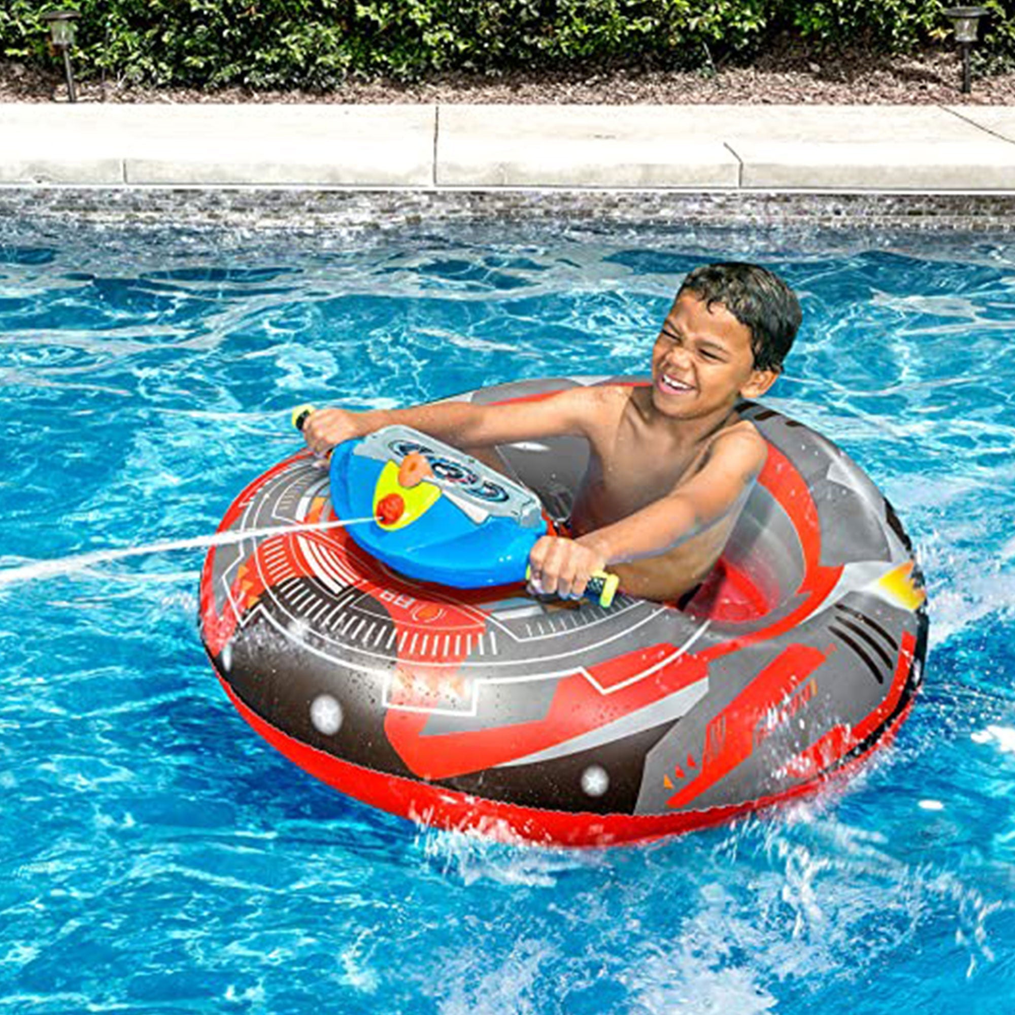 Banzai Aqua Blast Motorized Bumper Boat Inflatable Pool Float Water Toy, Red💝 Last Day For Clearance