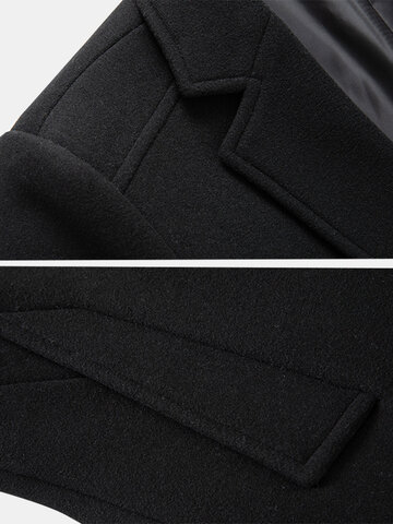 Mens Woolen Solid Business Single-Breasted Windbreaker Mid-Length Overcoat