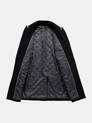 Mens Solid Color Button Up Woolen Business Casual Mid-Length Overcoats