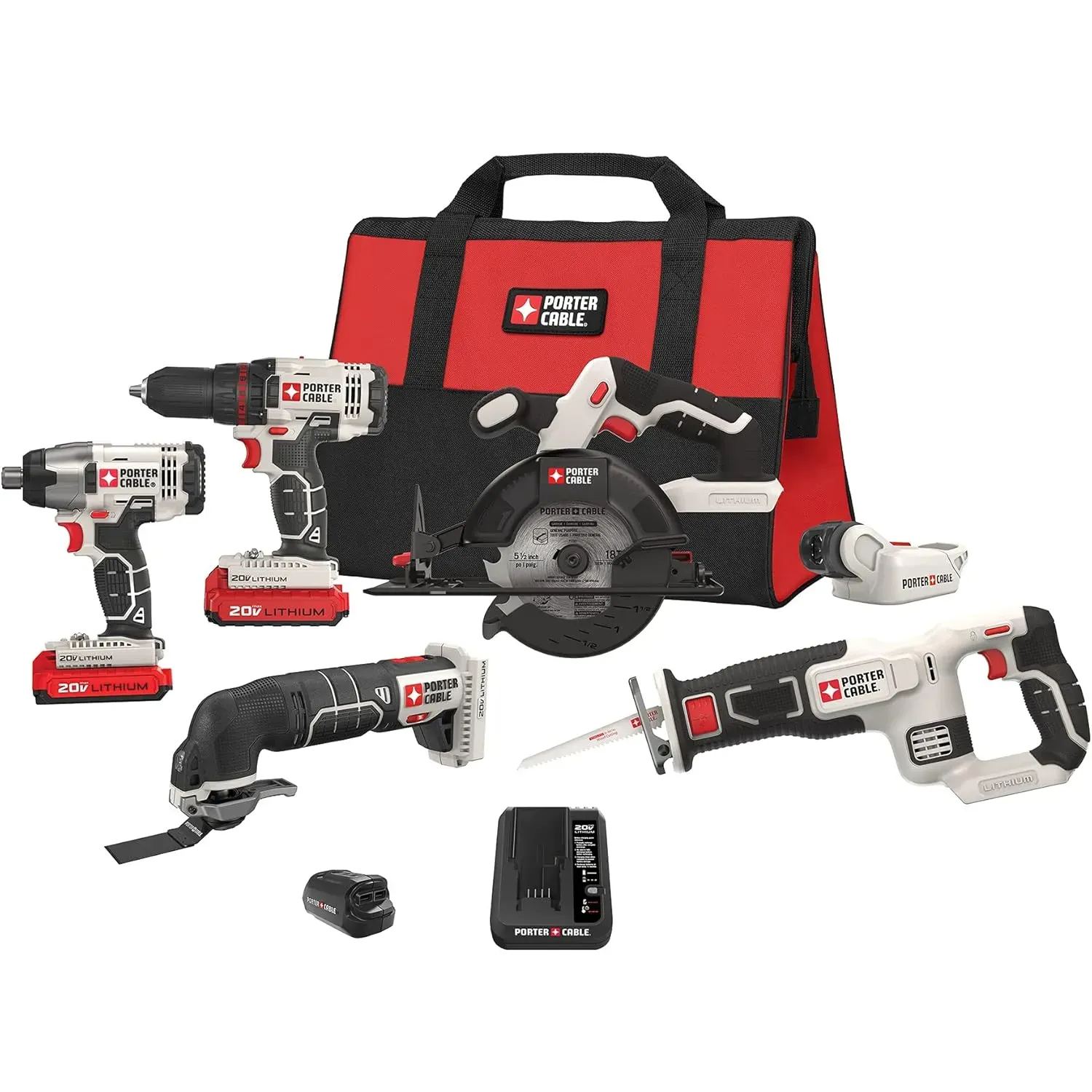 PORTER-CABLE 20V MAX* Lithium-Ion 6-Piece Tool Combo Kit with Free USB Device