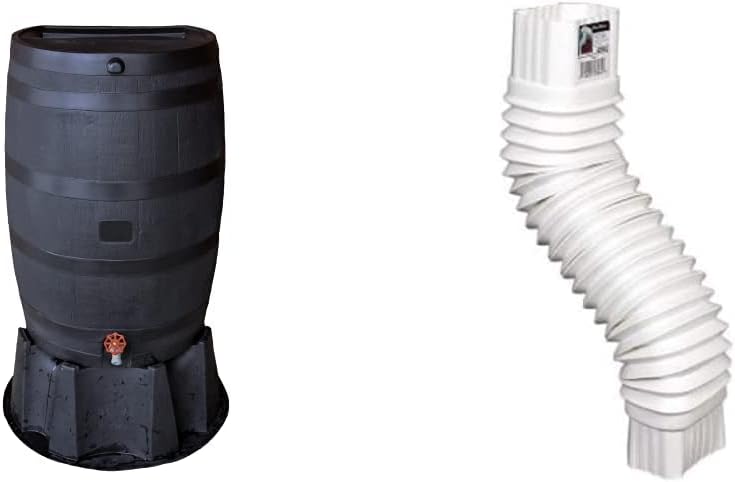 RTS Home Accents 50 Gallon Rain Barrel Bundle with Stand and White Flex Elbow