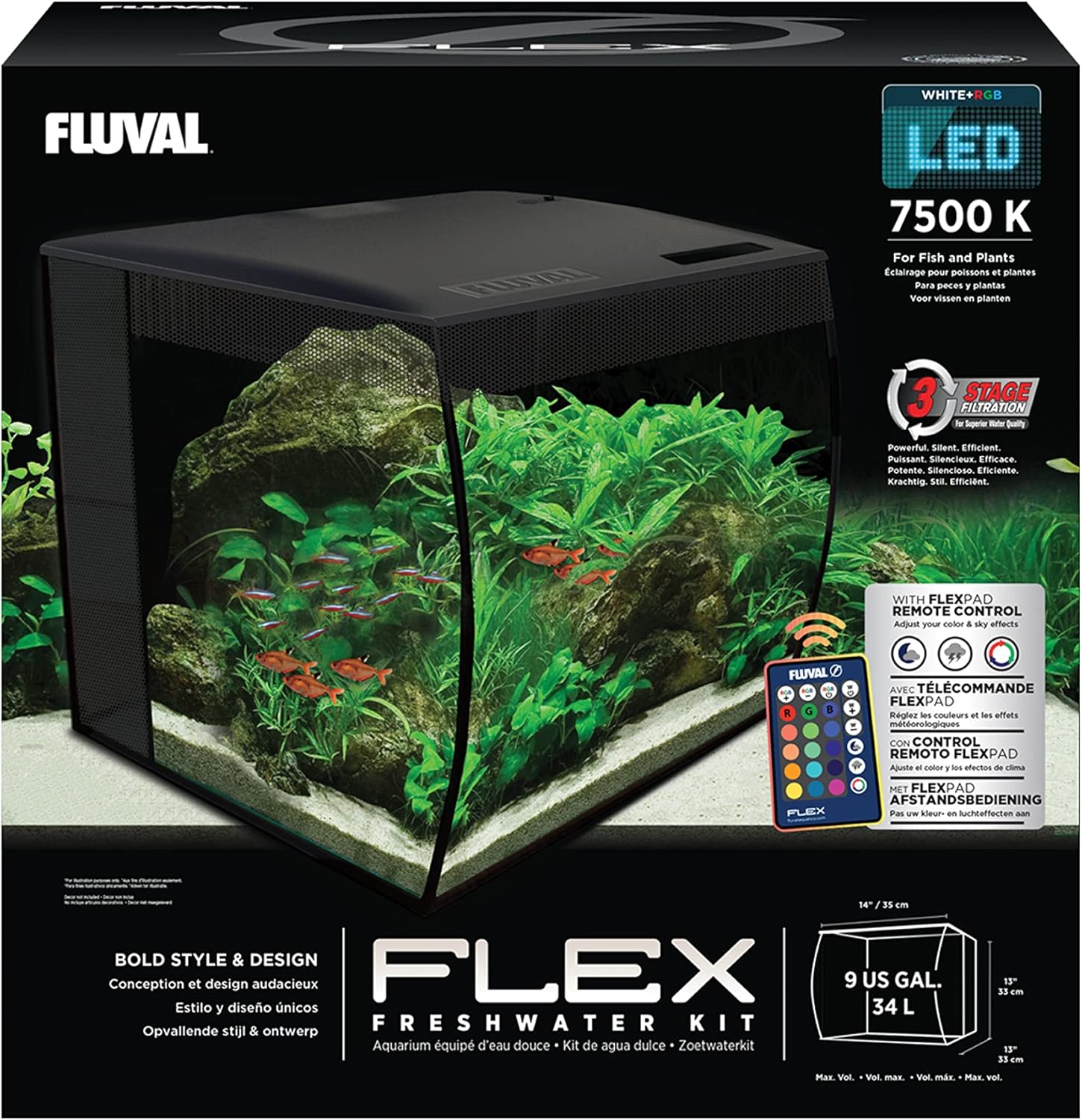 Fluval Flex 9 Aquarium Kit - Fish Tank for Fish & Plants