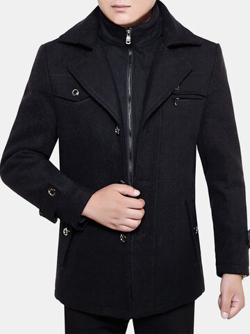 Mens Thicken Tweed Lapel Casual Regular Fit Double Collar Overcoat