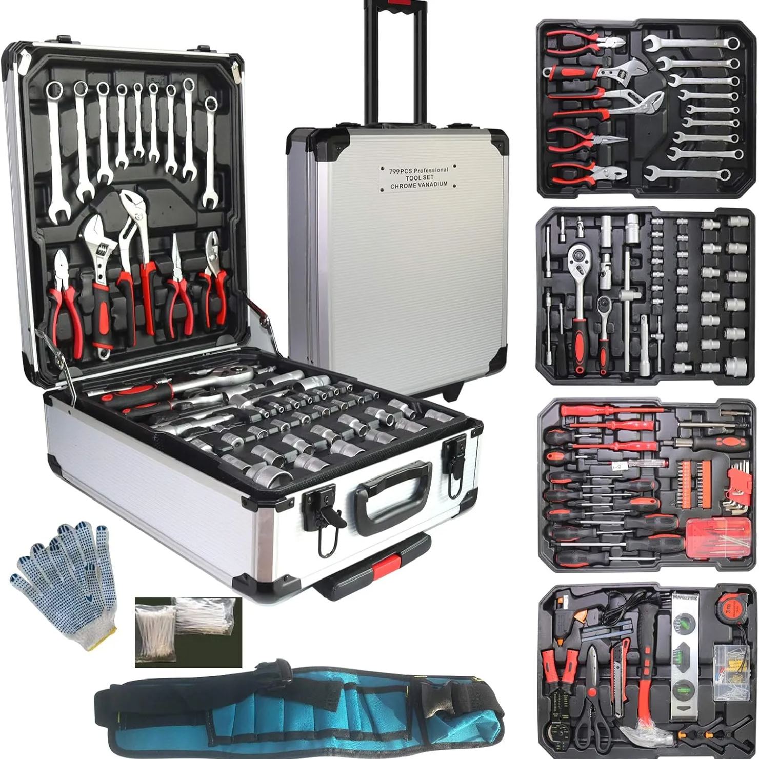 Arcwares 799pcs Aluminum Trolley Case Tool Set - House Repair Kit Set