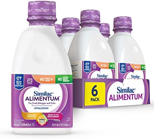 Similac Alimentum With 2′-FL HMO Hypoallergenic Infant Formula  for Food Allergies and Colic Due to Protein Sensitivity  Ready-to-Feed Baby Formula  32-fl-oz Bottle  Pack of 6