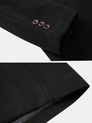 Mens Woolen Solid Business Single-Breasted Windbreaker Mid-Length Overcoat