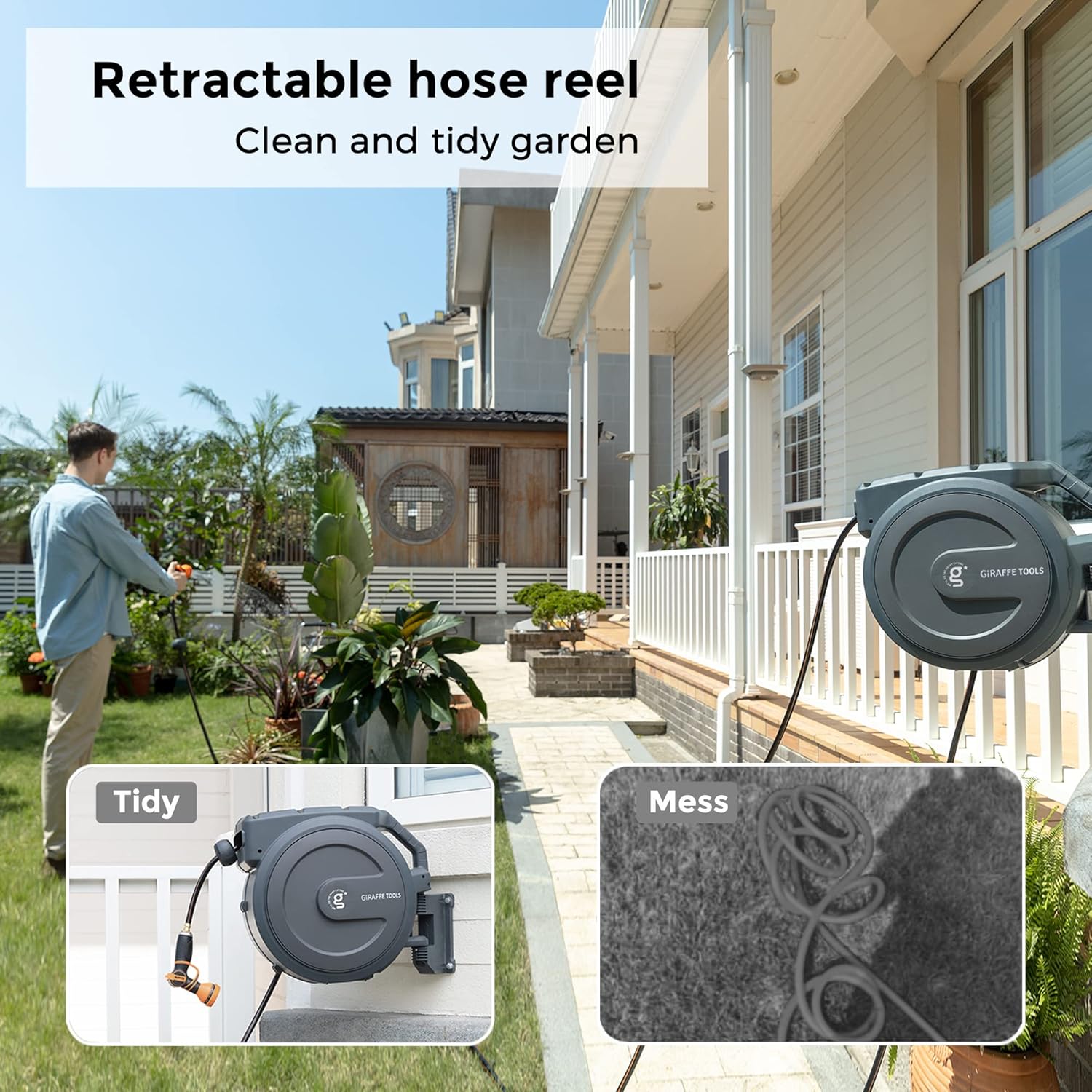 Giraffe Tools Retractable Garden Hose Reel 5/8