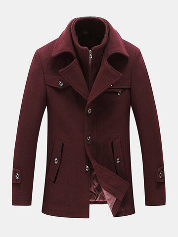 Mens Thicken Tweed Lapel Casual Regular Fit Double Collar Overcoat