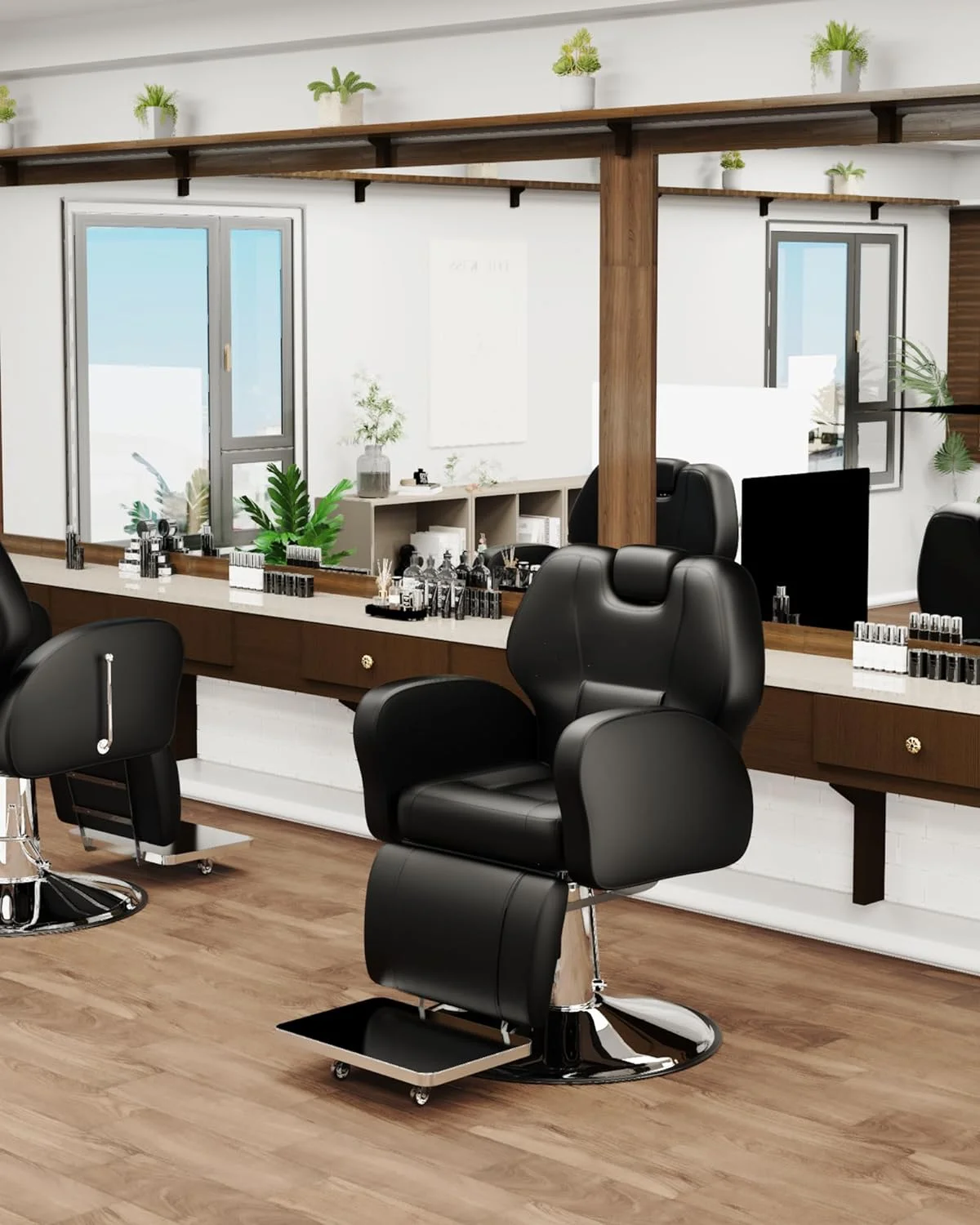 Baasha Barber Chair, Reclining Salon Chair for Hair Stylist, All-Purpose Hair Chair with Heavy-Duty Steel Frame, Shampoo Chair Stylist Chair Tattoo Chair, Beauty Salon Equipment - Black