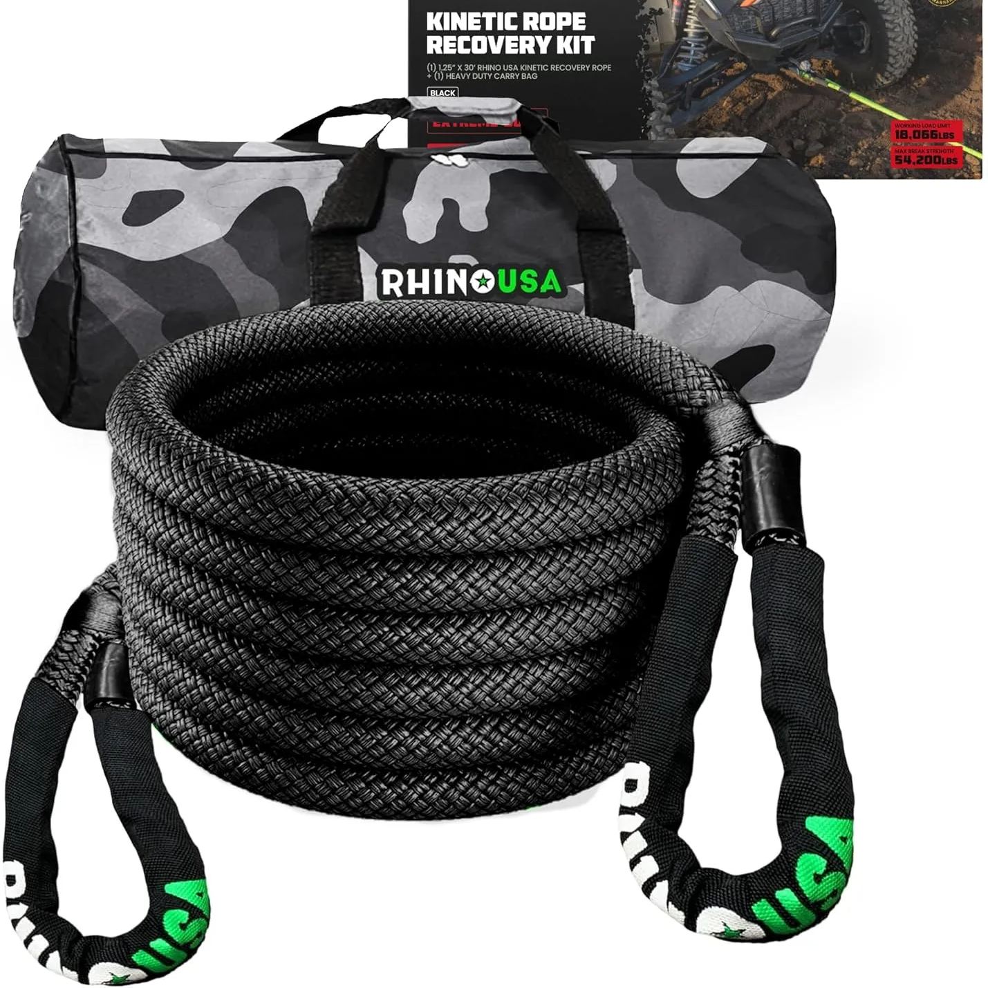 Rhino USA Kinetic Energy Recovery Tow Rope Heavy Duty Off-Road Tow Rope