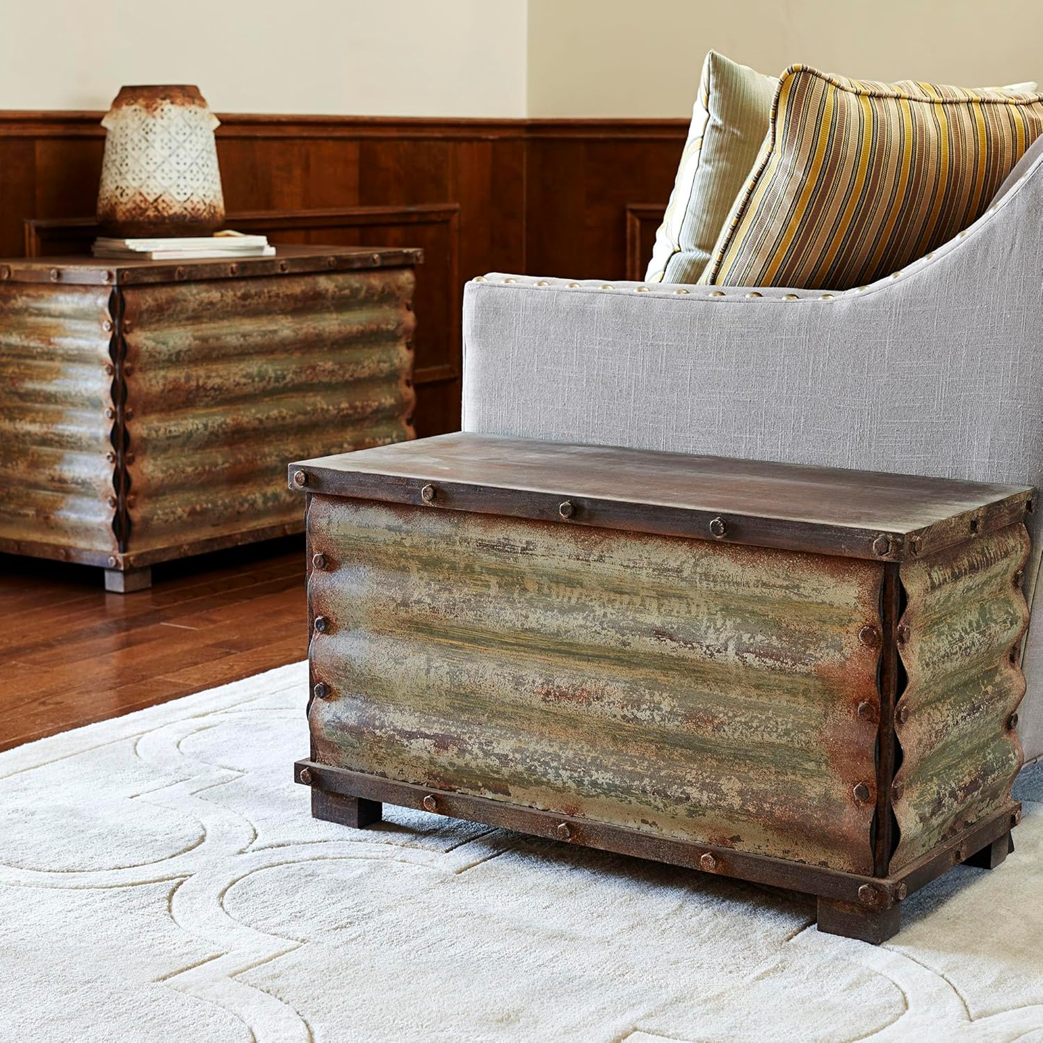 Household Essentials Decorative Box, rustic wood frame and metal siding, spacious and handcrafted
