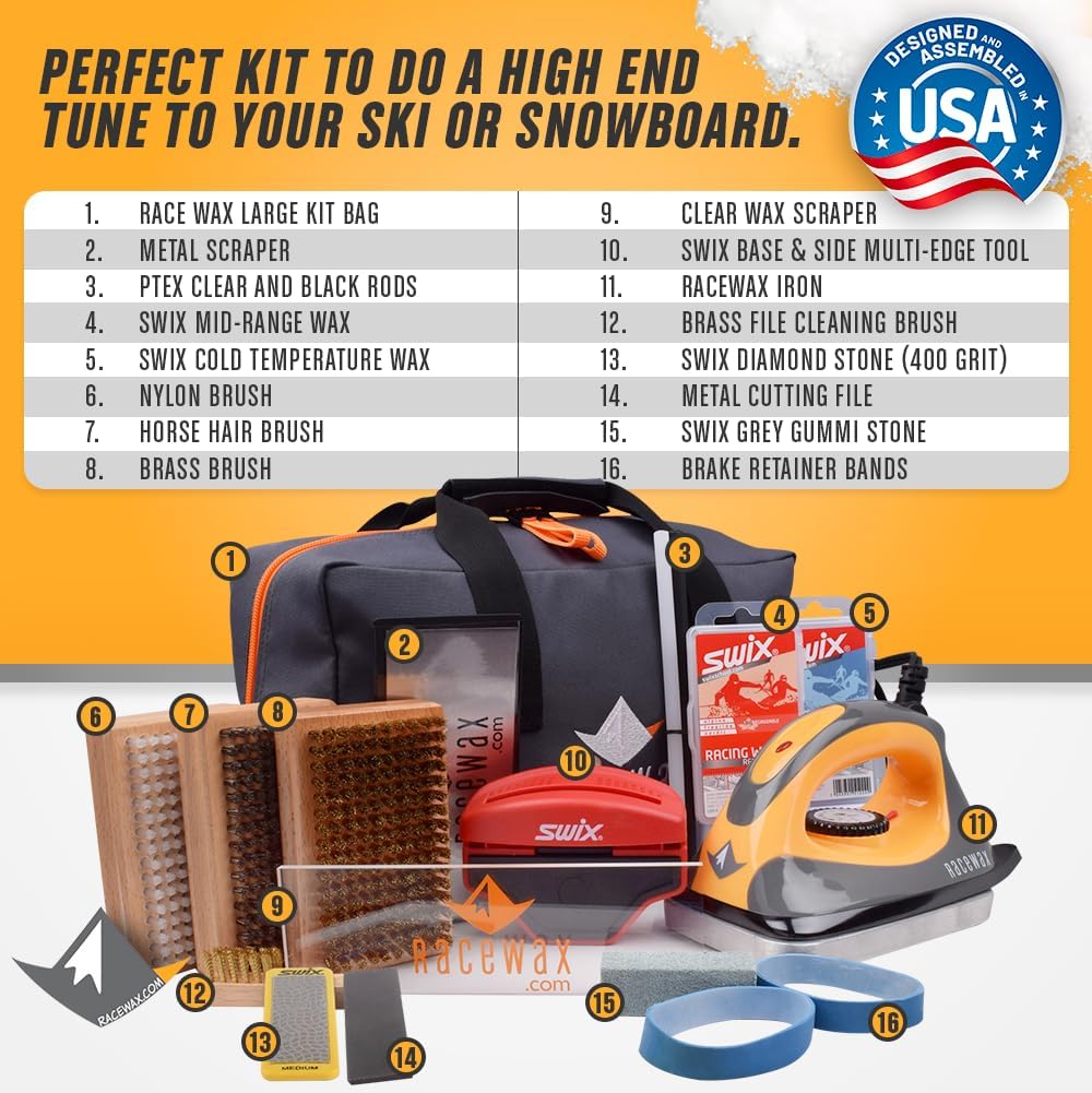 RaceWax Elite Ski Snowboard Tuning Kit - Complete with Iron Wax Edge Tools Base Repair
