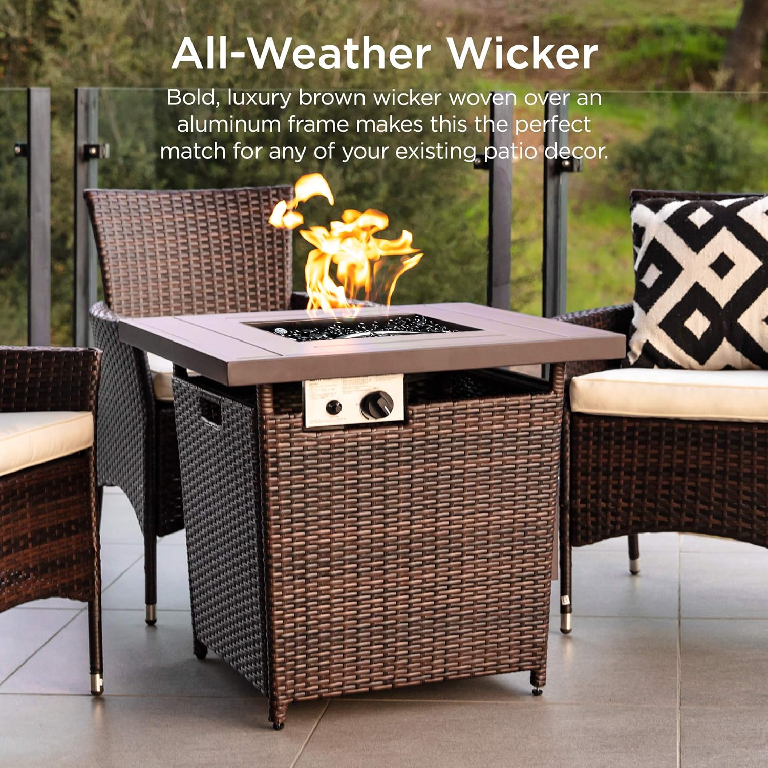 Best Choice Products 28-Inch Gas Wicker Patio Propane Fire Pit Table