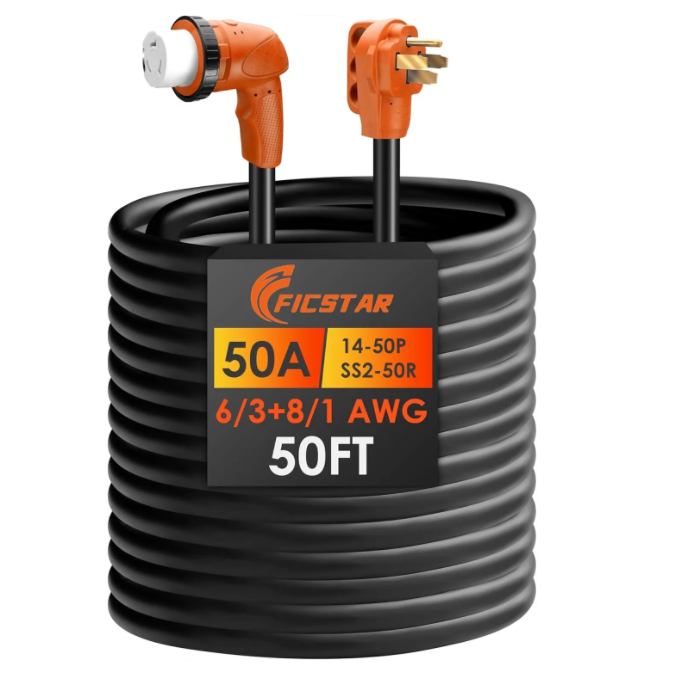 Ficstar 50 Amp RV Extension Cord 30 ft with LED Indicator