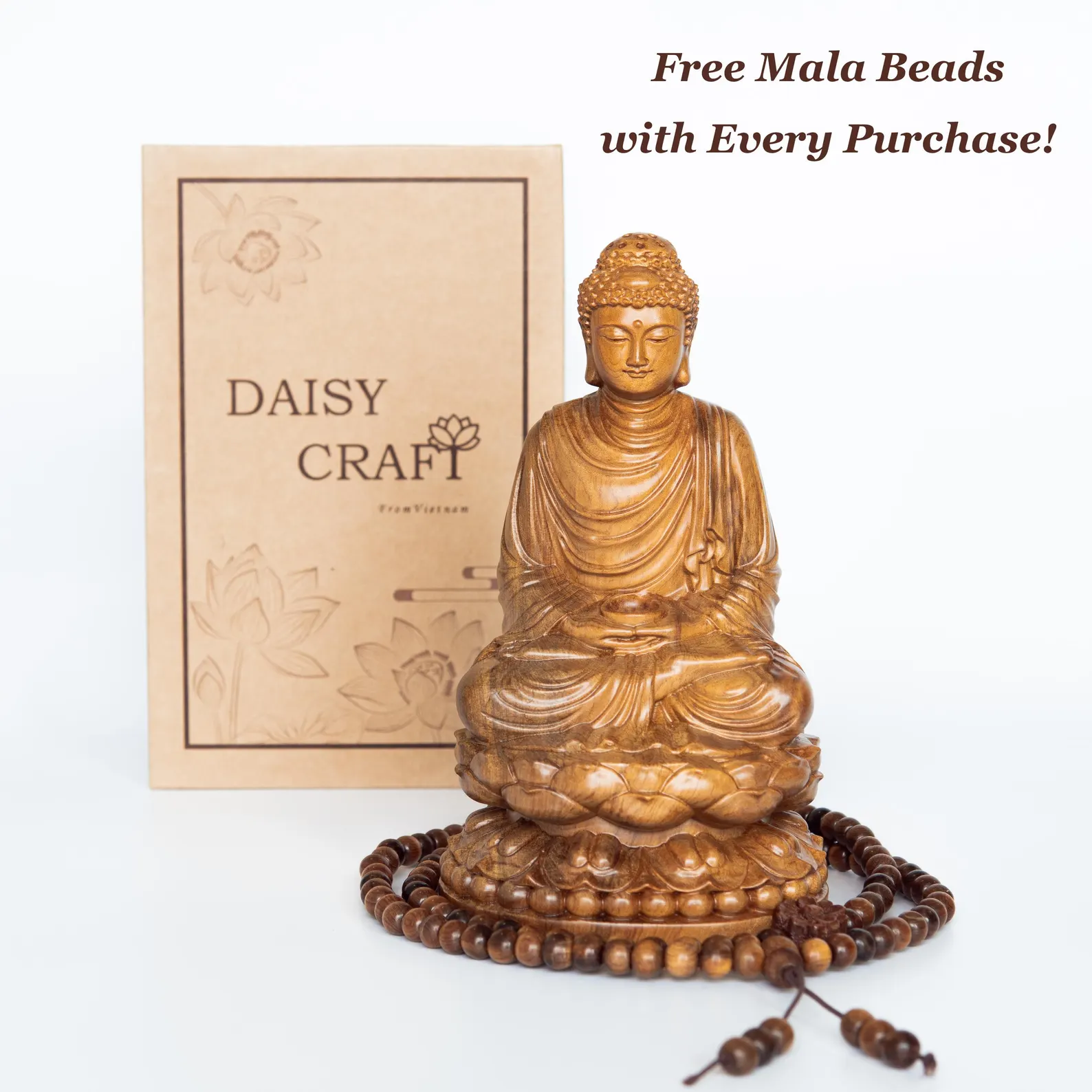 Wooden Sitting Gautama Buddha Statue Shakyamuni Meditating Buddha