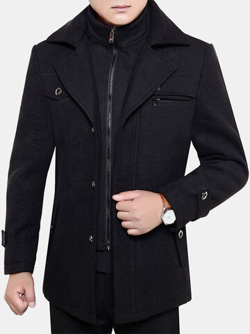 Mens Thicken Tweed Lapel Casual Regular Fit Double Collar Overcoat