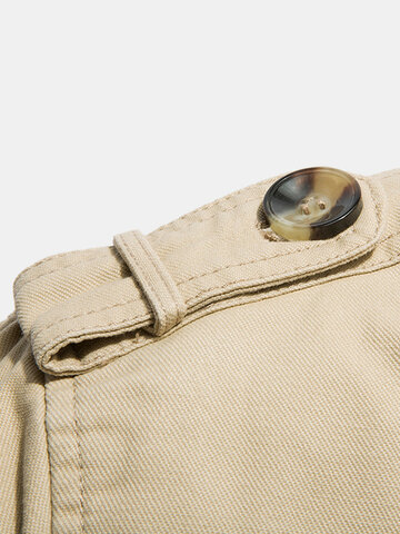 Mens Cotton Thick Plush Lined Button Front Lapel Warm Overcoats With Pocket