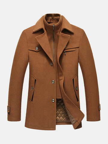 Mens Thicken Tweed Lapel Casual Regular Fit Double Collar Overcoat